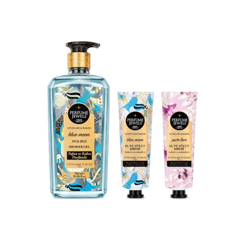 Комплект Perfume Jewels Blue Moon душ гел 750 мл. + крем за ръце и тяло 2x50 мл.